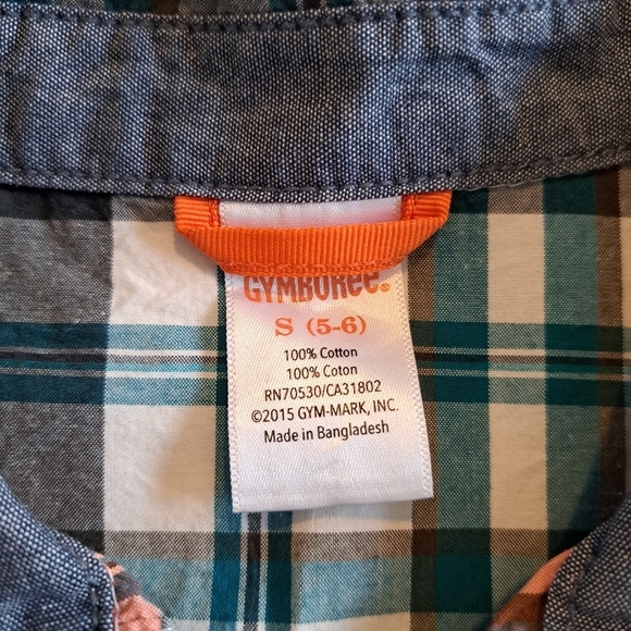 Gymboree boys size small or 5/6 plaid short sleeve button up shirt, 2015 - Picture 2 of 5